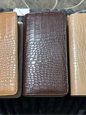 3 Double Zipper Thick Croc-Like Wallets Wristlets